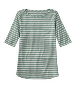 Women's Pima Cotton Tee, Elbow-Sleeve Boatneck Stripe - US 3536
