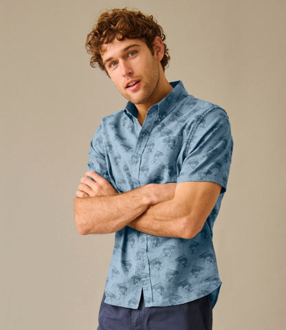 Men's Stonecoast Hemp Shirt, Short-Sleeve, Slightly Fitted Untucked Fit, Print - US 3898