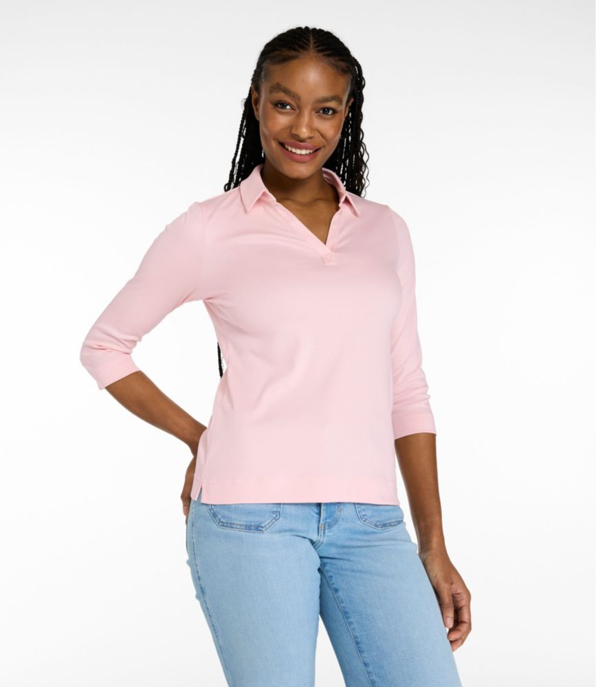 Women's Pima Cotton Tee, Three-Quarter-Sleeve Polo - US 4526