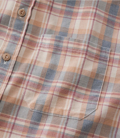 Men's Sunwashed Corduroy Shirt, Slightly Fitted Untucked Fit, Plaid - US 5131