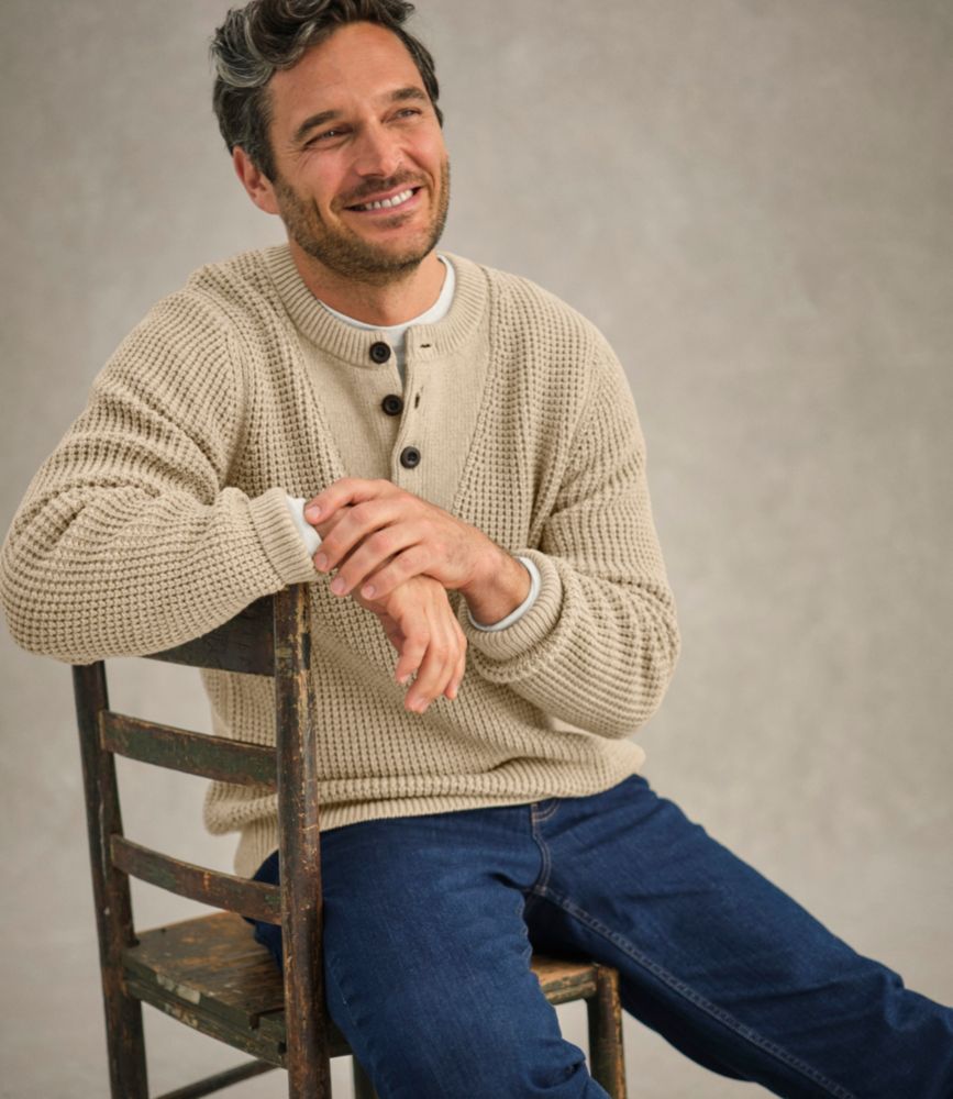Men's L.L.Bean Organic Cotton Waffle Sweater, Henley - US 0508
