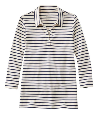Women's Pima Cotton Tee, Three-Quarter-Sleeve Polo Stripe - US 5694