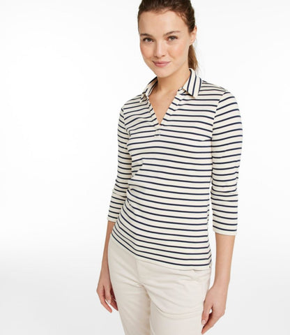 Women's Pima Cotton Tee, Three-Quarter-Sleeve Polo Stripe - US 5694