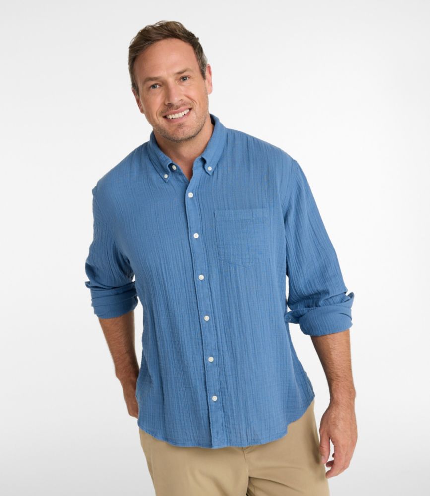 Men's Cloud Gauze Shirt, Long-Sleeve, Slightly Fitted Untucked Fit - US 8485