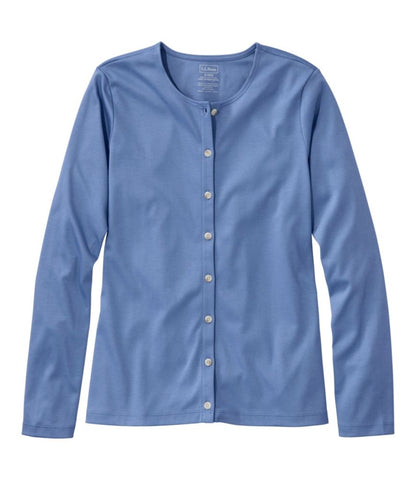 Women's Pima Cotton Tee, Long-Sleeve Crewneck Cardigan - US 7022