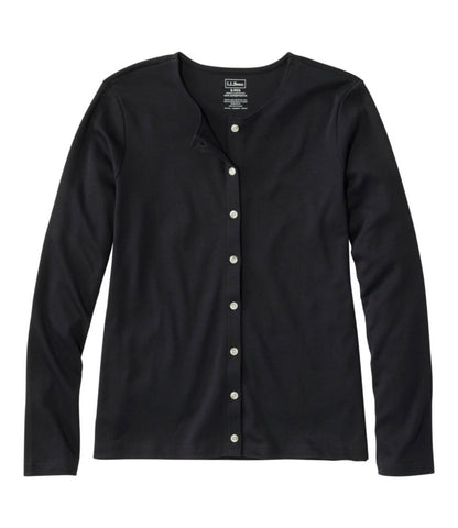 Women's Pima Cotton Tee, Long-Sleeve Crewneck Cardigan - US 6489