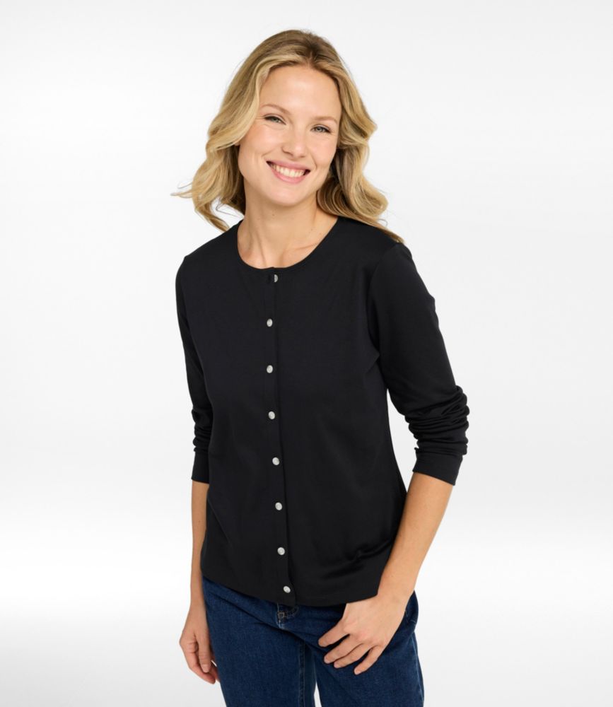 Women's Pima Cotton Tee, Long-Sleeve Crewneck Cardigan - US 6489