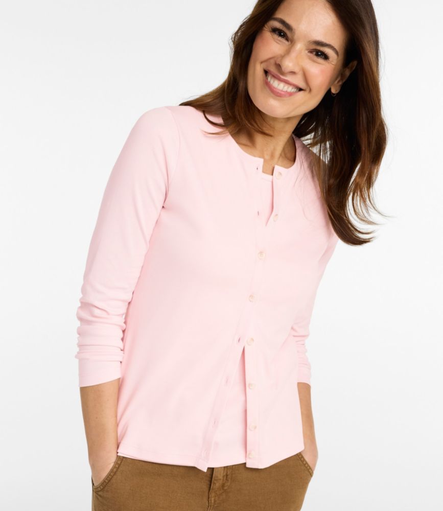 Women's Pima Cotton Tee, Long-Sleeve Crewneck Cardigan - US 4529