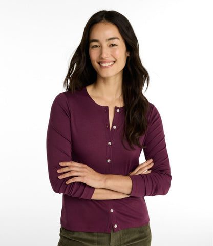 Women's Pima Cotton Tee, Long-Sleeve Crewneck Cardigan - US 0875