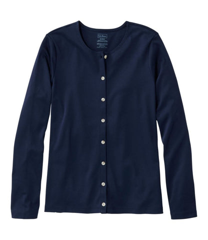 Women's Pima Cotton Tee, Long-Sleeve Crewneck Cardigan - US 9455