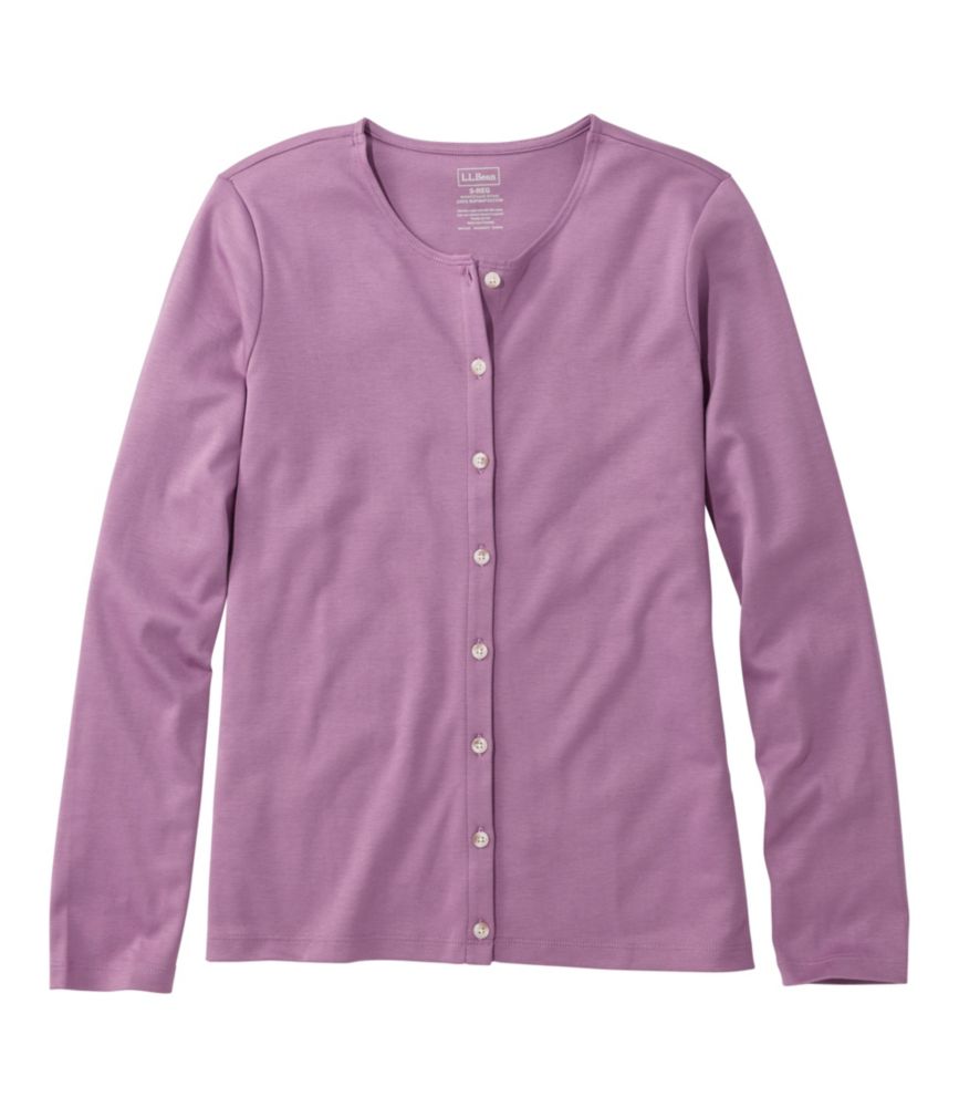 Women's Pima Cotton Tee, Long-Sleeve Crewneck Cardigan - US 9672