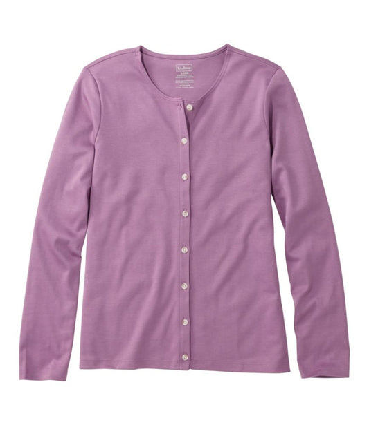 Women's Pima Cotton Tee, Long-Sleeve Crewneck Cardigan - US 9672