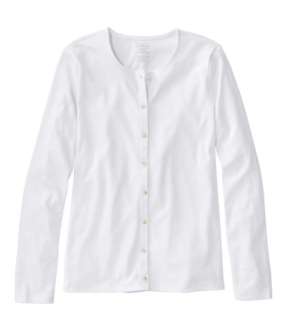 Women's Pima Cotton Tee, Long-Sleeve Crewneck Cardigan - US 7789