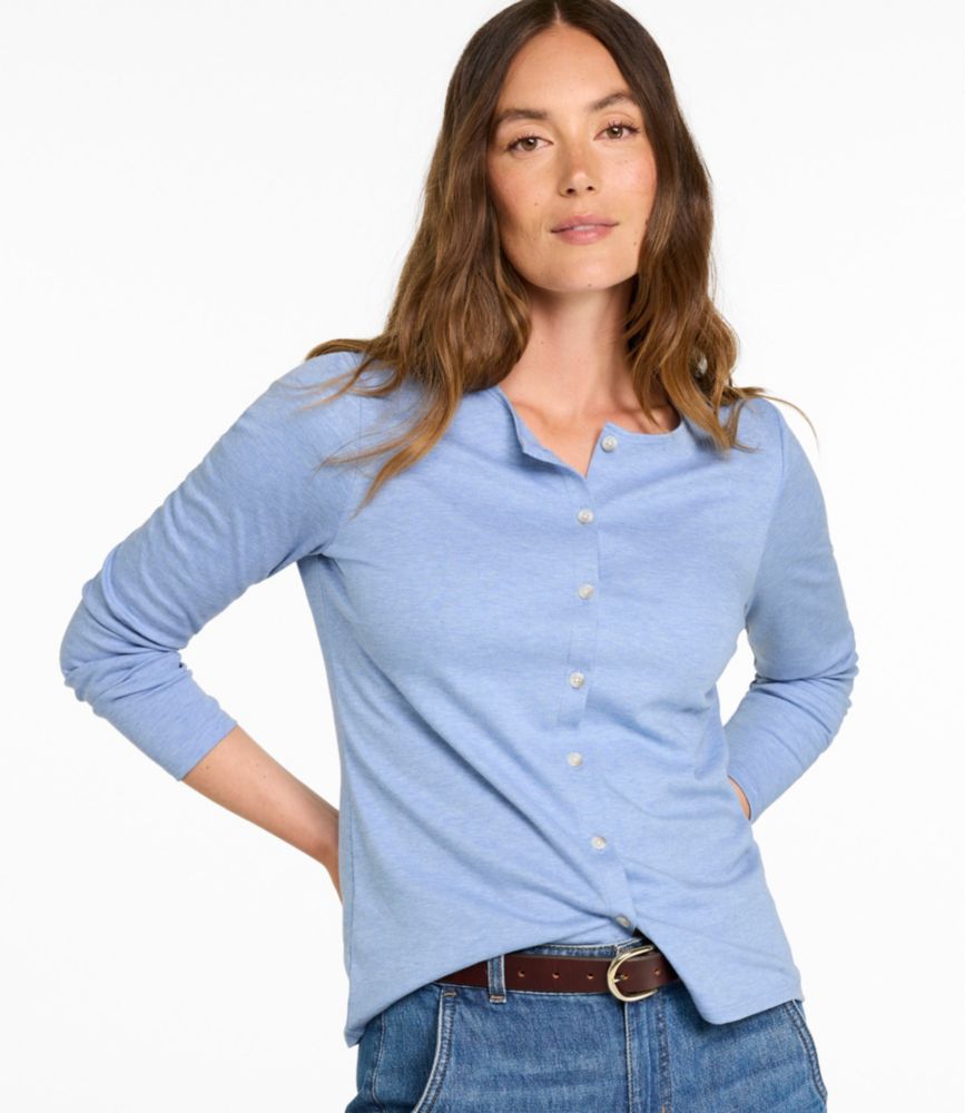 Women's Pima Cotton Tee, Long-Sleeve Crewneck Cardigan - US 8091