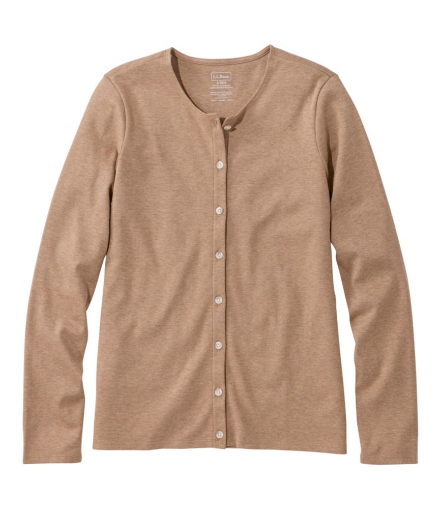 Women's Pima Cotton Tee, Long-Sleeve Crewneck Cardigan - US 9832
