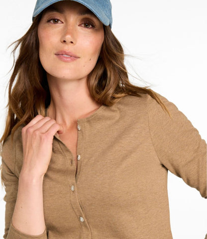 Women's Pima Cotton Tee, Long-Sleeve Crewneck Cardigan - US 9832
