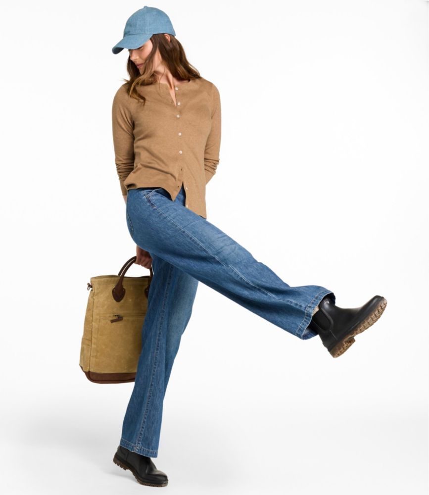 Women's Pima Cotton Tee, Long-Sleeve Crewneck Cardigan - US 9832