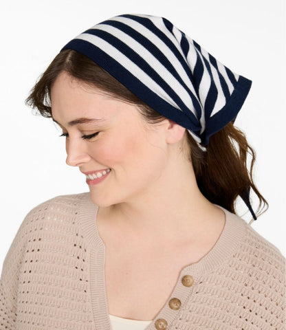 Women's Cotton/Cashmere Knit Triangle Scarf, Striped - US 7373