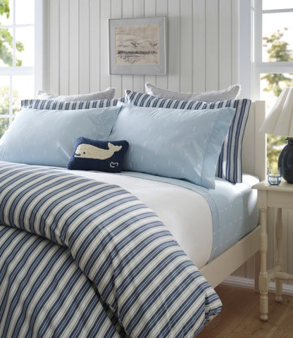Sunwashed Percale Sheet Collection, Stamped Leaf Print - US 9891