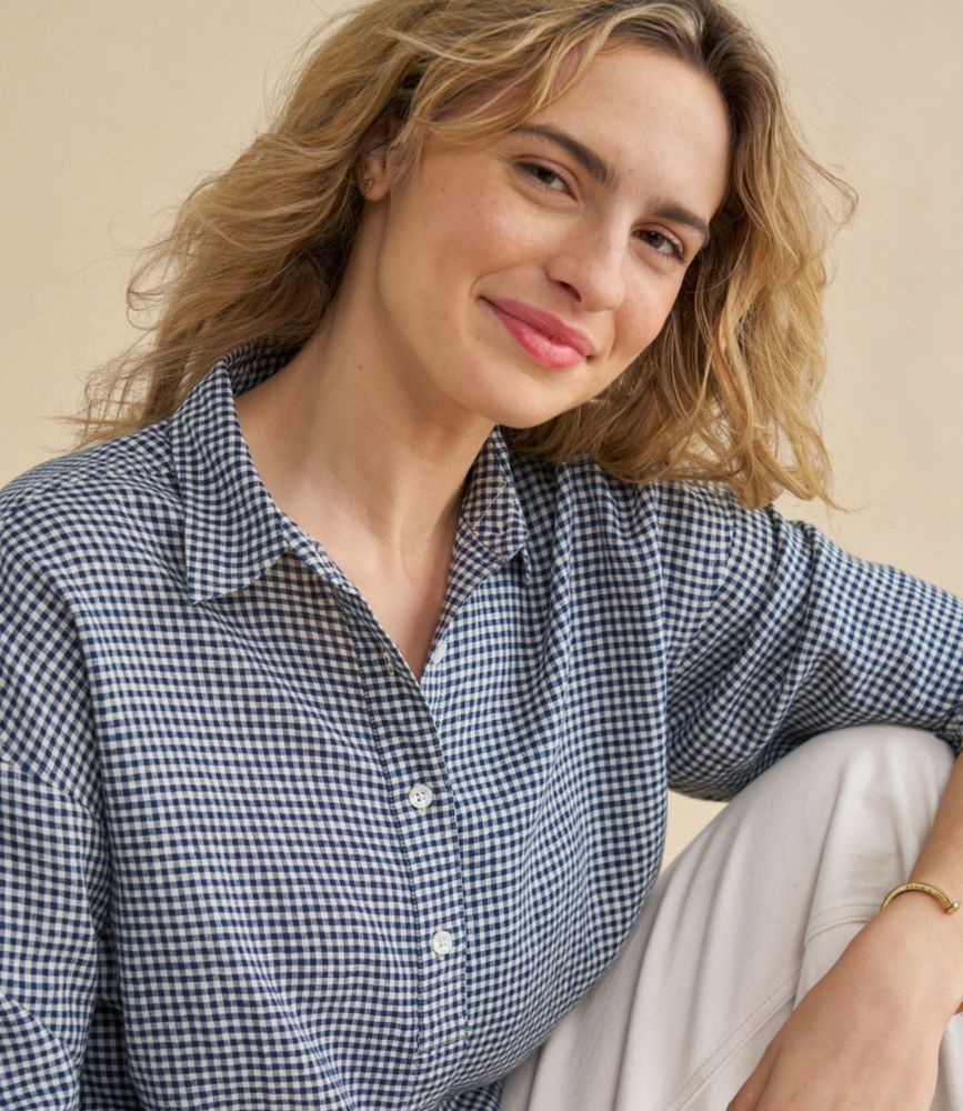 Women's Signature Linen-Blend Button-Front Shirt, Three-Quarter-Length Sleeve - US 4900