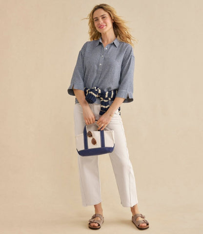 Women's Signature Linen-Blend Button-Front Shirt, Three-Quarter-Length Sleeve - US 4900