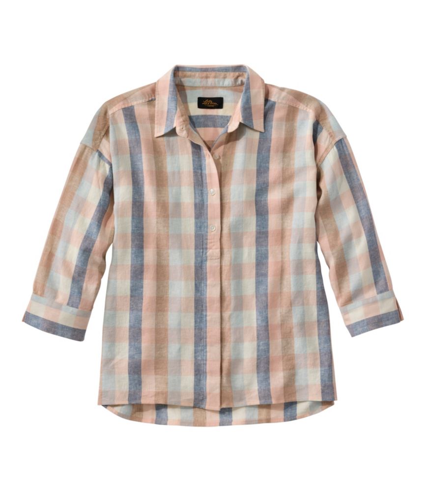 Women's Signature Linen-Blend Button-Front Shirt, Three-Quarter-Length Sleeve - US 4405