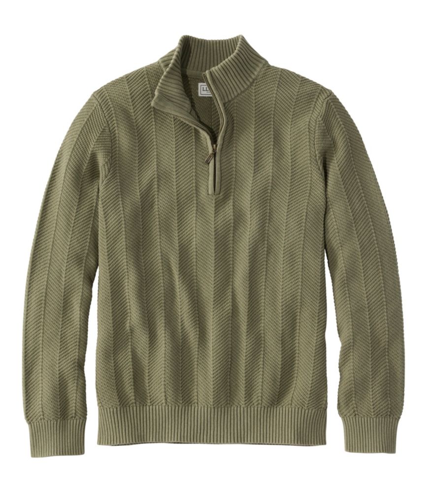 Men's Sunwashed Textured Cotton Sweater, Herringbone 1/4 Zip - US 0253