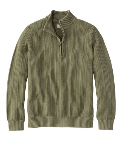Men's Sunwashed Textured Cotton Sweater, Herringbone 1/4 Zip - US 0253