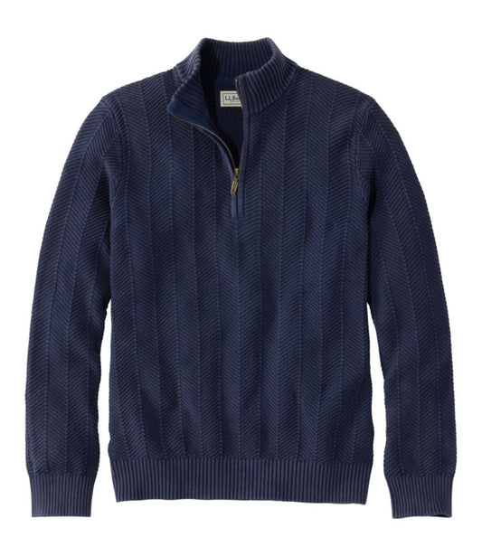 Men's Sunwashed Textured Cotton Sweater, Herringbone 1/4 Zip - US 1574
