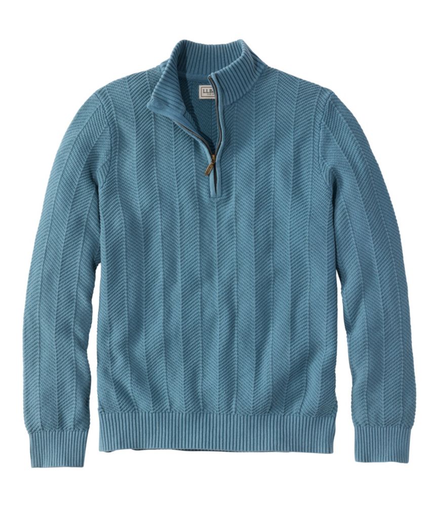 Men's Sunwashed Textured Cotton Sweater, Herringbone 1/4 Zip - US 8613