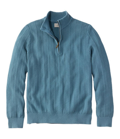 Men's Sunwashed Textured Cotton Sweater, Herringbone 1/4 Zip - US 8613