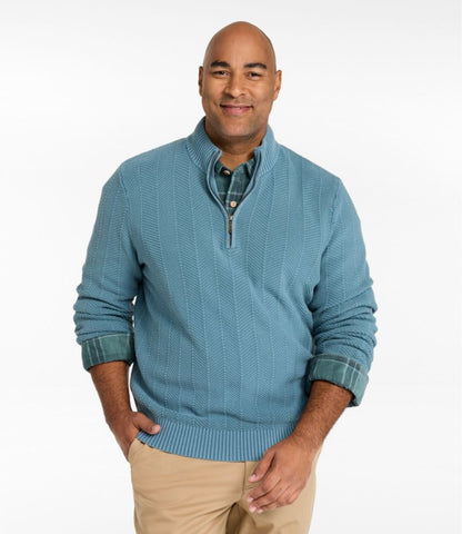 Men's Sunwashed Textured Cotton Sweater, Herringbone 1/4 Zip - US 8613