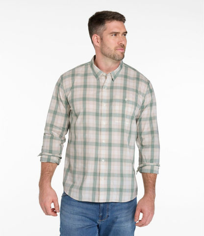 Men's Comfort Stretch Performance® Chambray Shirt, Long-Sleeve, Slightly Fitted Untucked Fit, Plaid - US 5967