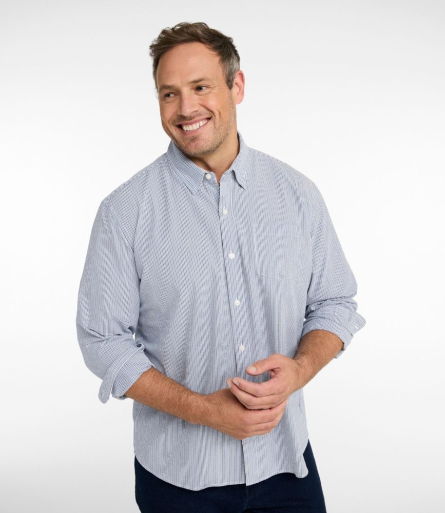 Men's Comfort Stretch Performance® Seersucker Shirt, Long-Sleeve, Slightly Fitted Untucked Fit, Stripe - US 6594