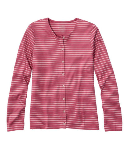 Women's Pima Cotton Tee, Long-Sleeve Crewneck Cardigan Stripe - US 2611