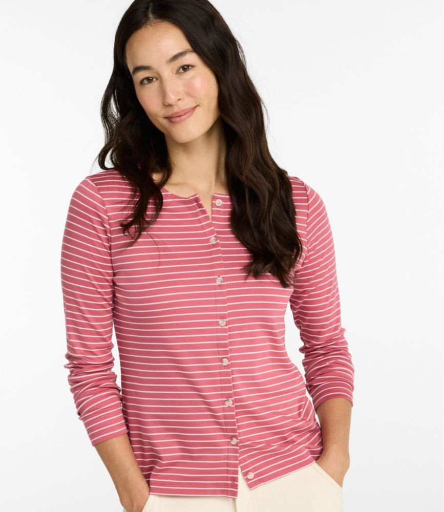 Women's Pima Cotton Tee, Long-Sleeve Crewneck Cardigan Stripe - US 2611