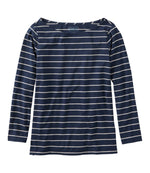 Women's Soft Stretch Supima-Blend Tee, Boatneck Bracelet-Sleeve Stripe - US 8292
