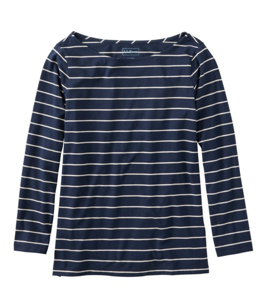 Women's Soft Stretch Supima-Blend Tee, Boatneck Bracelet-Sleeve Stripe - US 8292