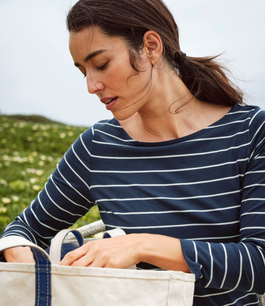 Women's Soft Stretch Supima-Blend Tee, Boatneck Bracelet-Sleeve Stripe - US 8292