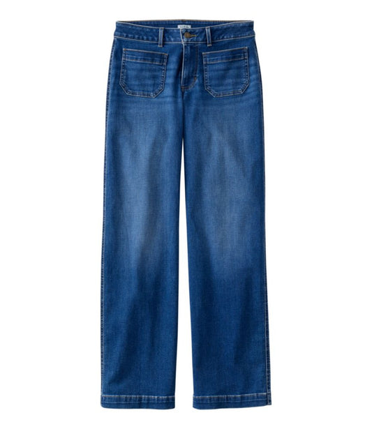 Women's L.L.Bean Go-Anywhere Jeans, Mid-Rise Patch Pocket Wide Straight-Leg - US 9108