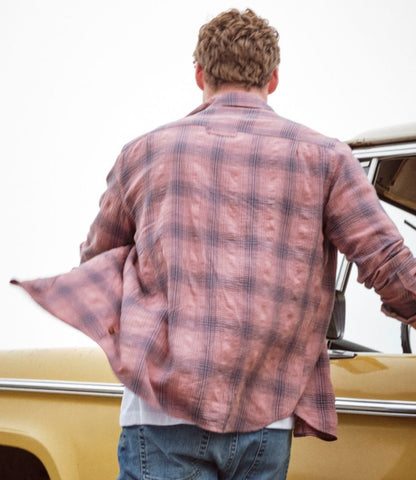Men's Sunwashed Textured Shirt, Slightly Fitted, Plaid - US 4094