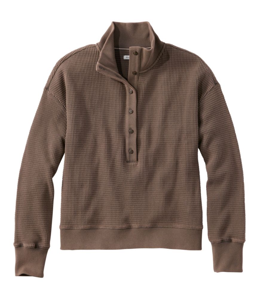 Women's Sunwashed Waffle Top, Mockneck Henley - US 6600