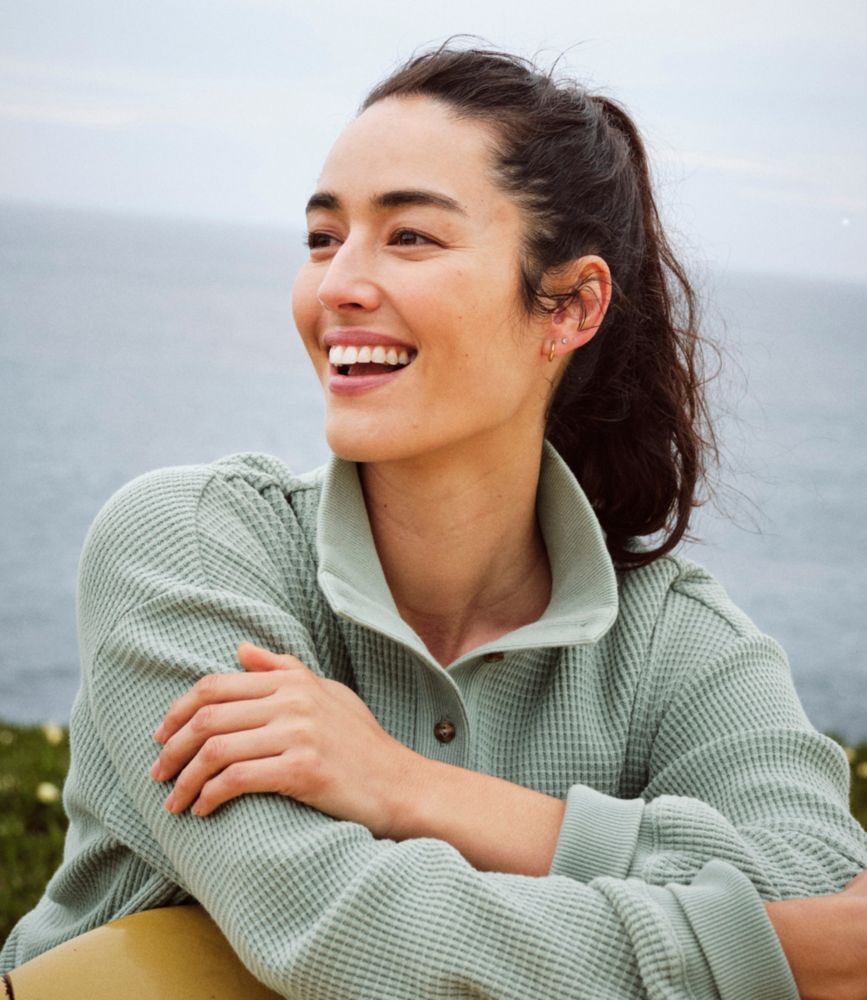 Women's Sunwashed Waffle Top, Mockneck Henley - US 0302