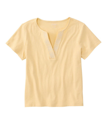 Women's Lakeside Linen/Cotton Tee, Short-Sleeve Embroidered Splitneck - US 5063