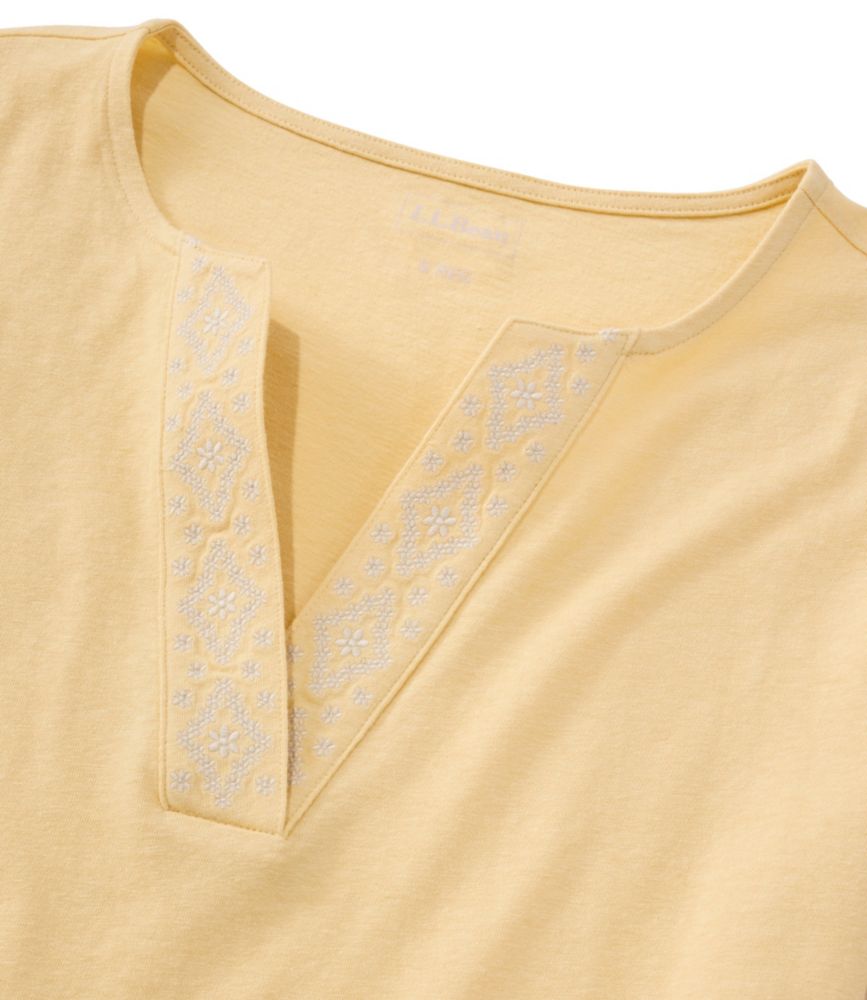Women's Lakeside Linen/Cotton Tee, Short-Sleeve Embroidered Splitneck - US 5063
