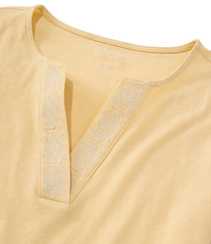 Women's Lakeside Linen/Cotton Tee, Short-Sleeve Embroidered Splitneck - US 5063