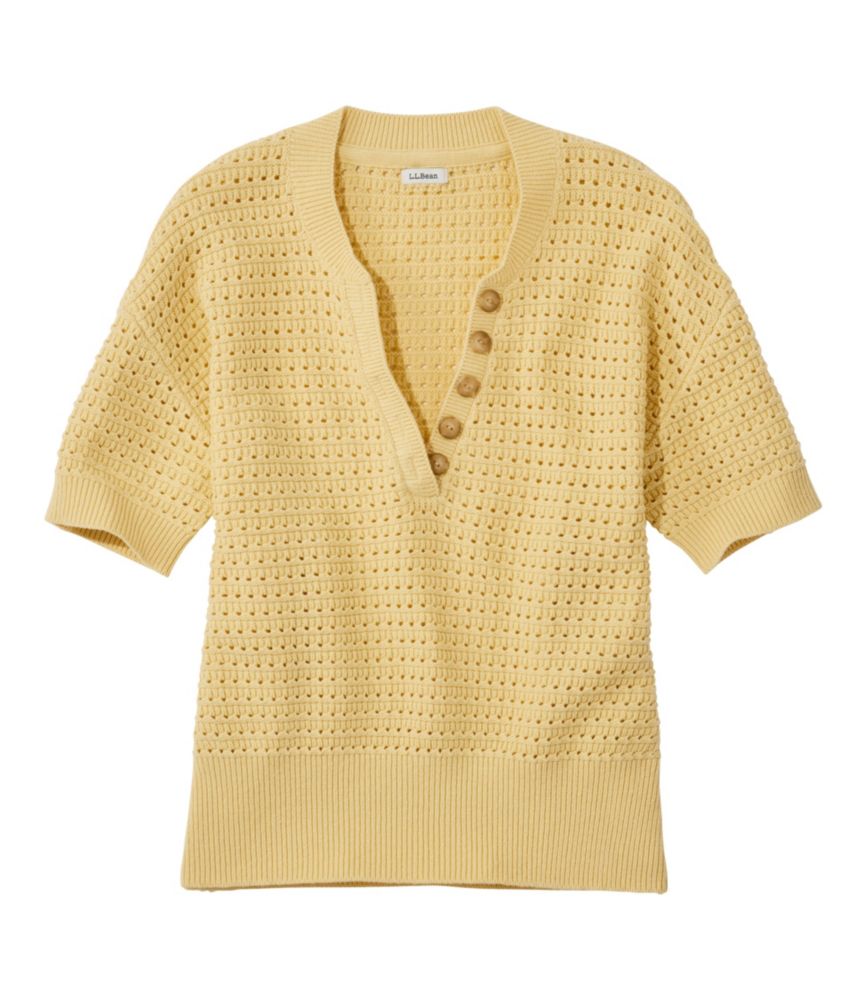 Women's Sunwashed Openwork Sweater, Short-Sleeve Henley - US 9297
