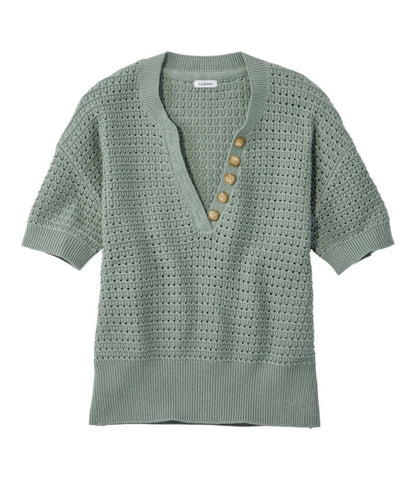 Women's Sunwashed Openwork Sweater, Short-Sleeve Henley - US 7085