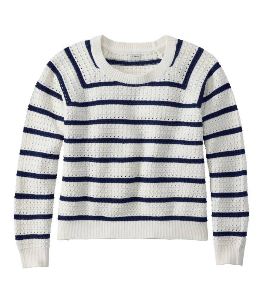 Women's Sunwashed Openwork Sweater, Crewneck Stripe - US 6257