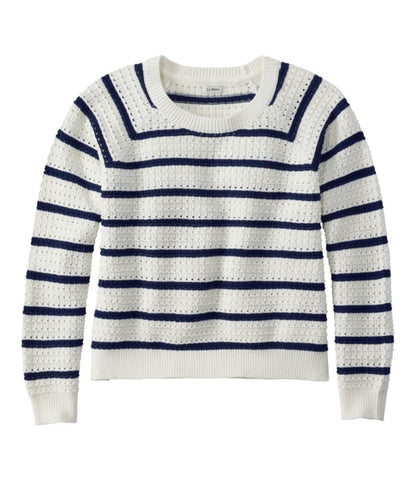 Women's Sunwashed Openwork Sweater, Crewneck Stripe - US 6257